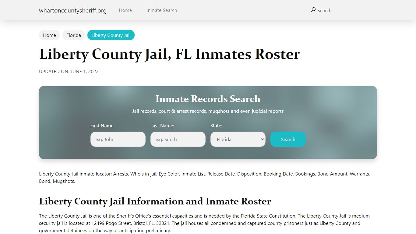 Liberty County Jail, FL Jail Roster, Name Search